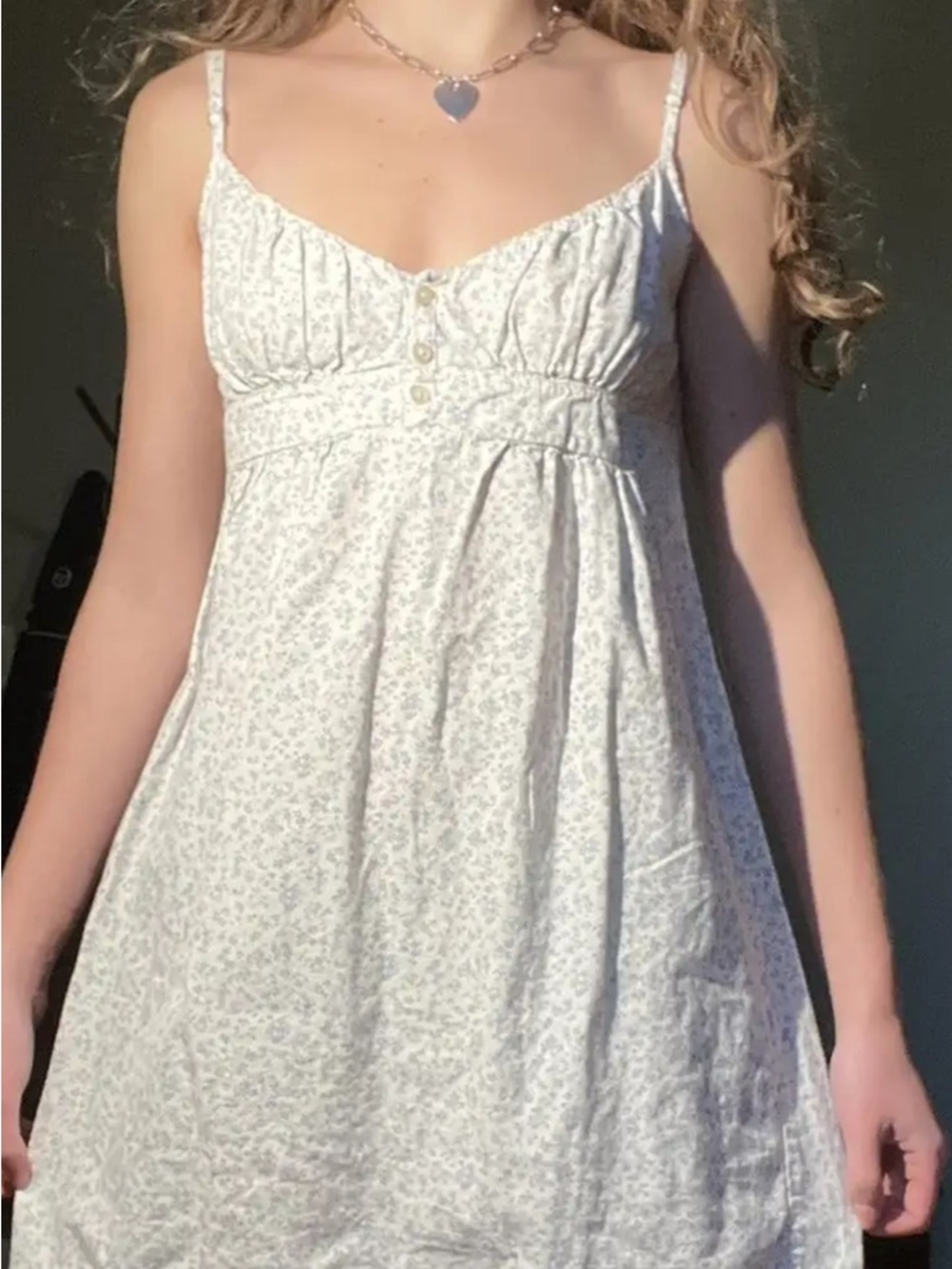 Floral Sleeveless Sundress in Cream and Blue brandy Melville